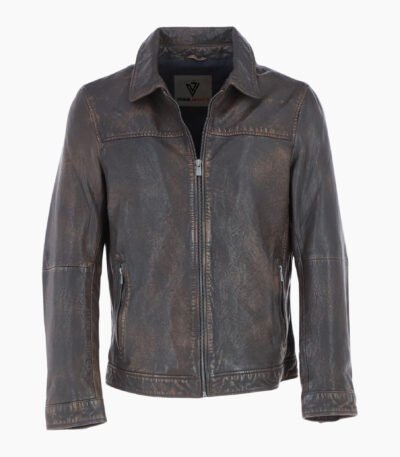 Mens Leather Biker Jacket Coffee Brown