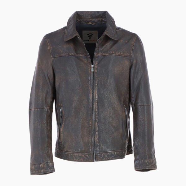 Mens Leather Biker Jacket Coffee Brown