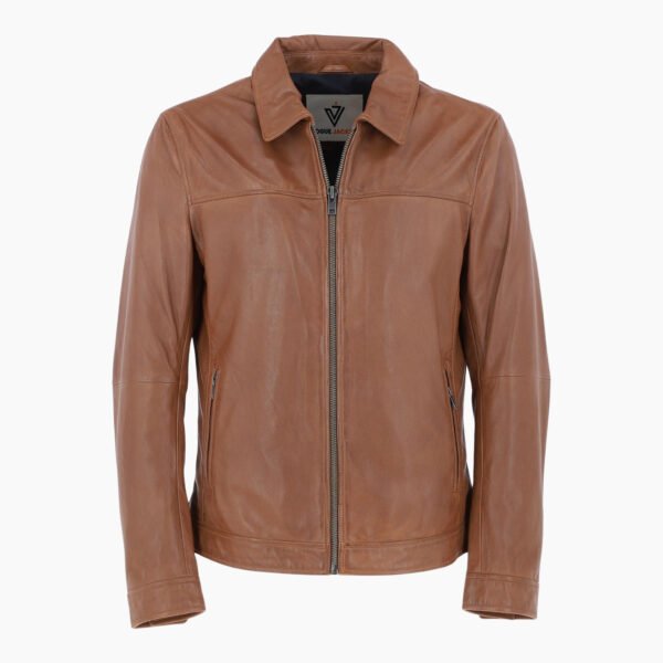 Mens Leather Biker Jacket Cognac