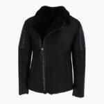 Mens Luxury Side Zip Sheepskin Pilot Jacket Black