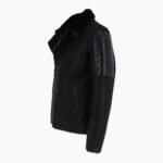 Mens Luxury Side Zip Sheepskin Pilot Jacket Black