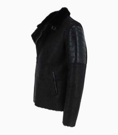 Mens Luxury Side Zip Sheepskin Pilot Jacket Black