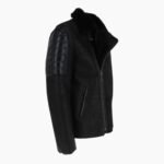 Mens Luxury Side Zip Sheepskin Pilot Jacket Black