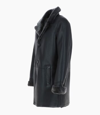 Mens Luxury Single Breasted Sheepskin Coat Black