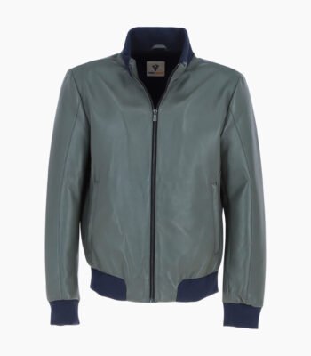 Mens Modern Bomber Leather Jacket Green