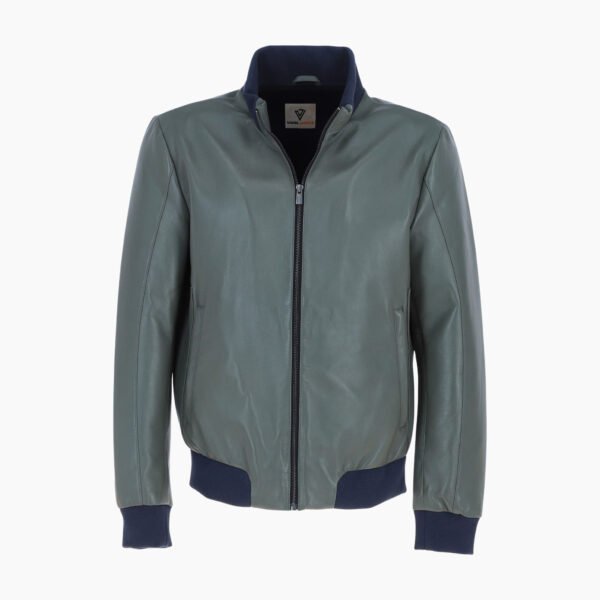 Mens Modern Bomber Leather Jacket Green