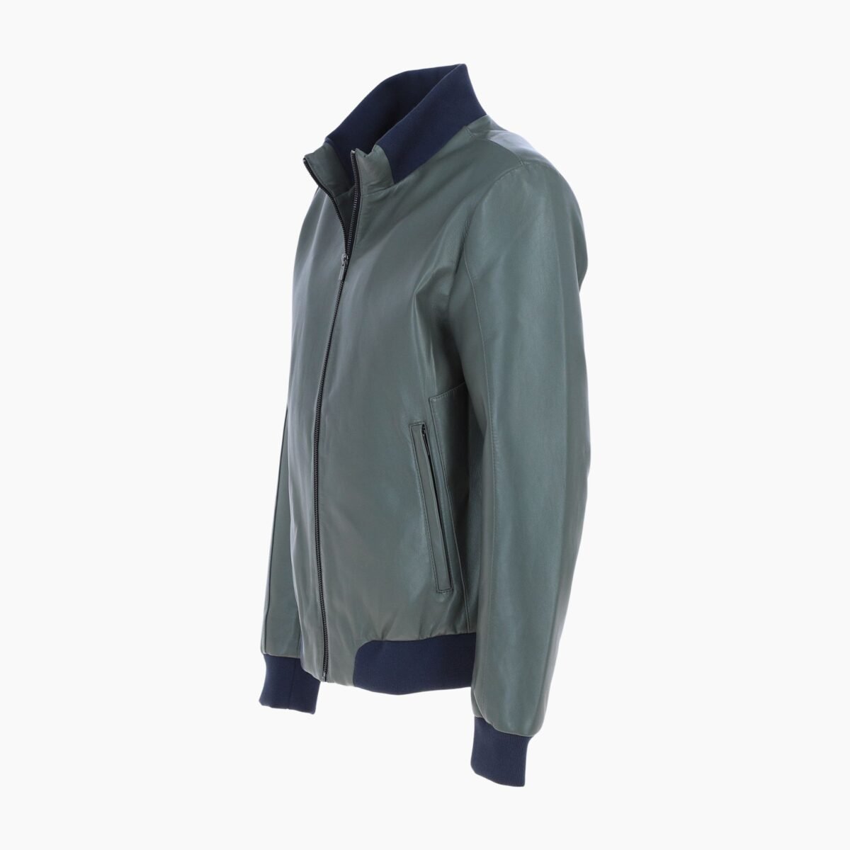 Mens Modern Bomber Leather Jacket Green