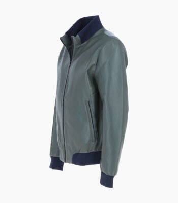 Mens Modern Bomber Leather Jacket Green