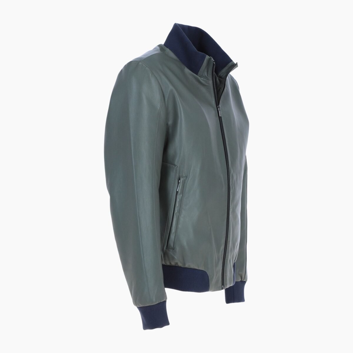 Mens Modern Bomber Leather Jacket Green