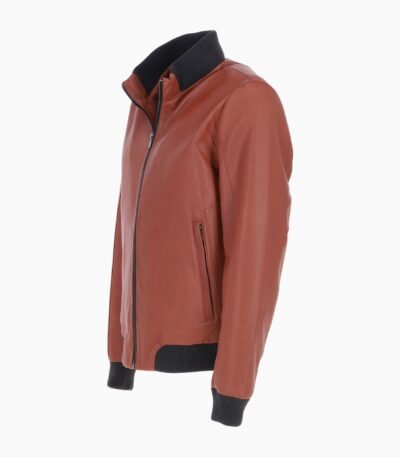 Mens Modern Bomber Leather Jacket Orange Tan