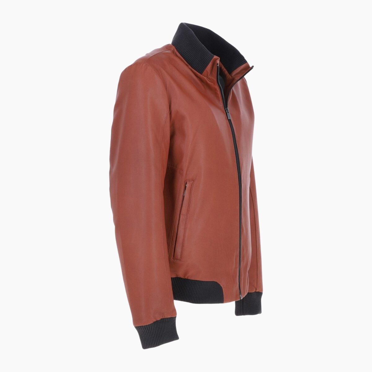 Mens Modern Bomber Leather Jacket Orange Tan