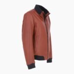 Mens Modern Bomber Leather Jacket Orange Tan