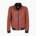 Mens Modern Bomber Leather Jacket Orange Tan