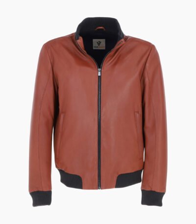Mens Modern Bomber Leather Jacket Orange Tan