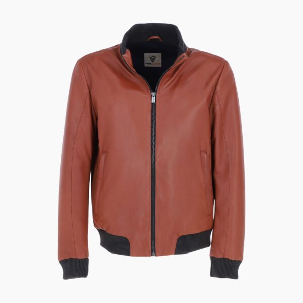 Mens Modern Bomber Leather Jacket Orange Tan