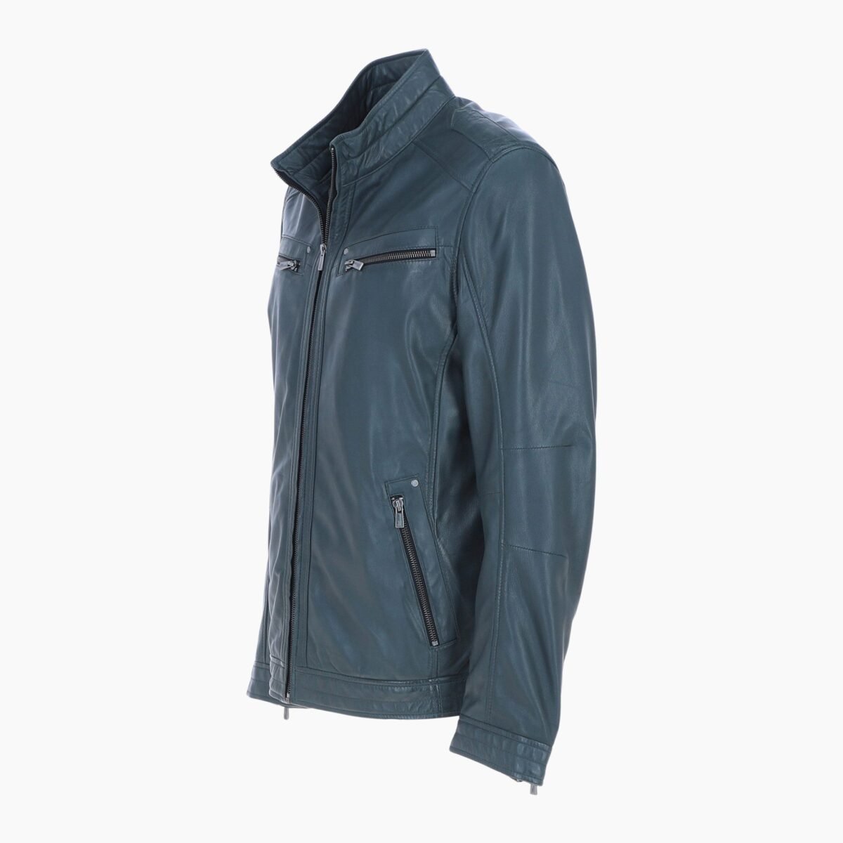 Mens Multi Zip Biker Leather Jacket Charcoal Green