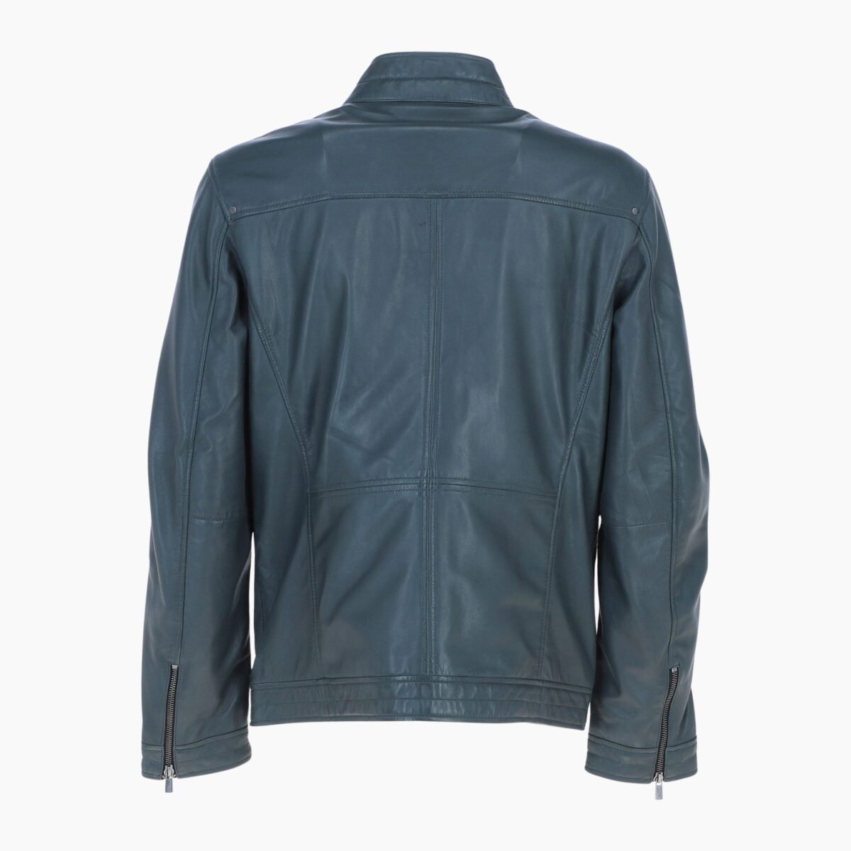 Mens Multi Zip Biker Leather Jacket Charcoal Green