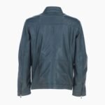 Mens Multi Zip Biker Leather Jacket Charcoal Green