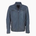 Mens Multi Zip Biker Leather Jacket Raven Grey