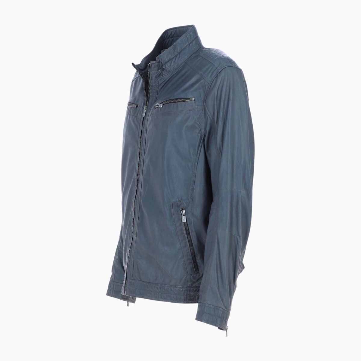 Mens Multi Zip Biker Leather Jacket Raven Grey