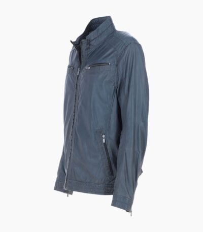 Mens Multi Zip Biker Leather Jacket Raven Grey