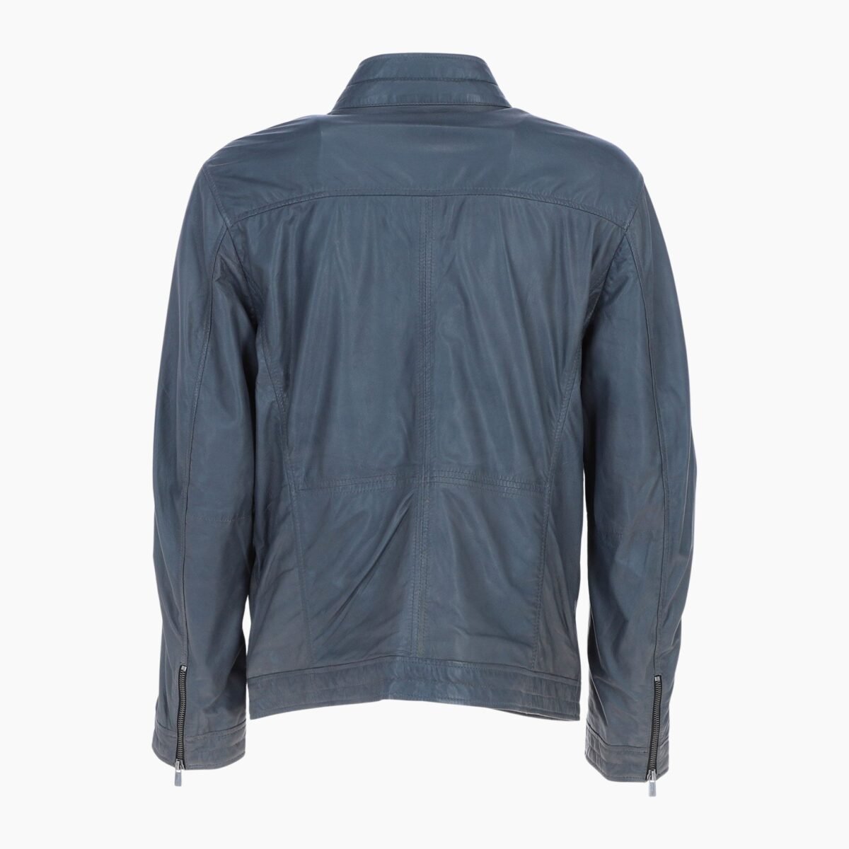 Mens Multi Zip Biker Leather Jacket Raven Grey