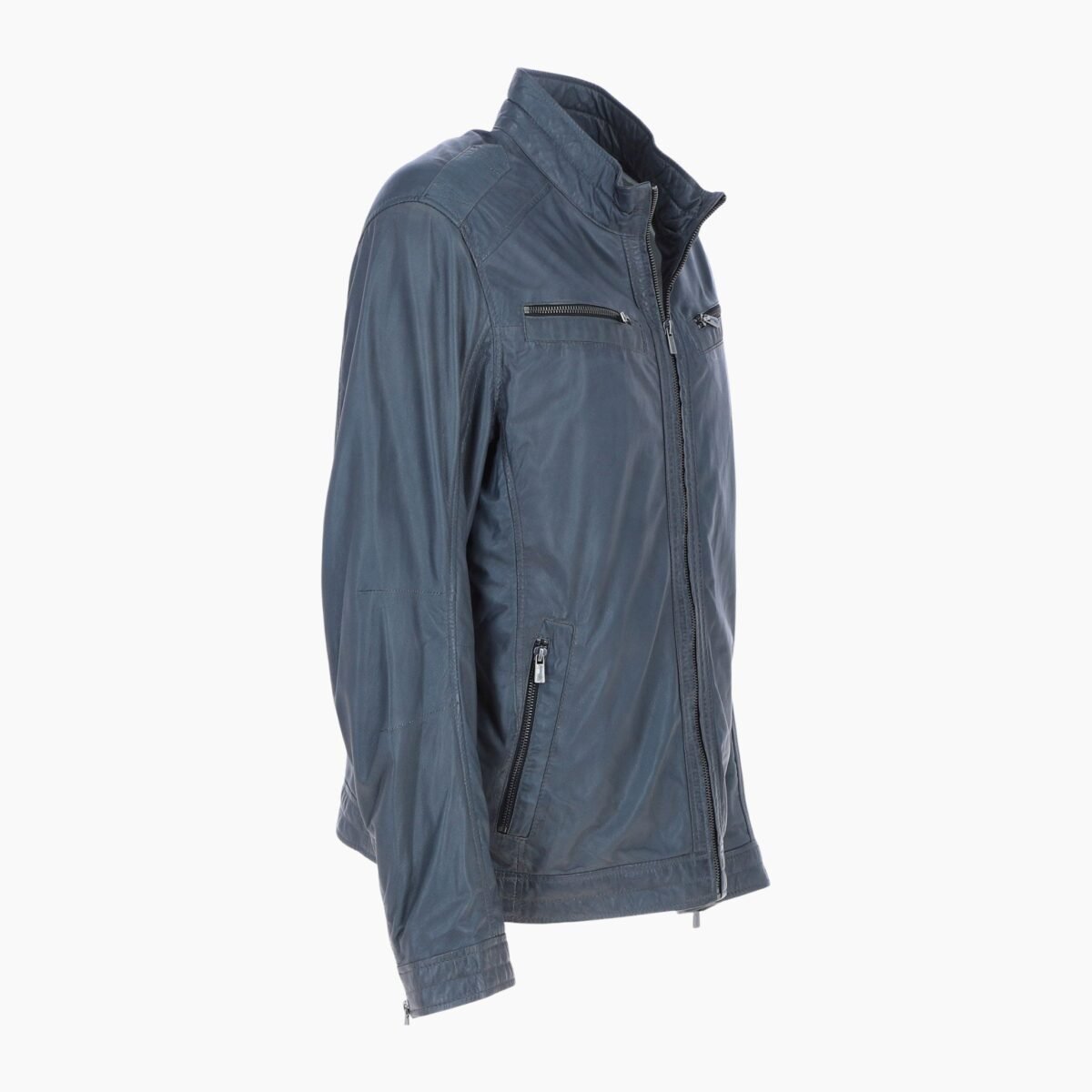 Mens Multi Zip Biker Leather Jacket Raven Grey