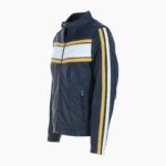 Mens Racing Stripe Leather Jacket Navy