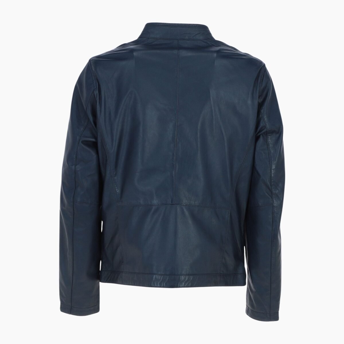 Mens Racing Stripe Leather Jacket Navy