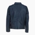 Mens Racing Stripe Leather Jacket Navy