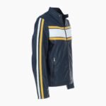 Mens Racing Stripe Leather Jacket Navy
