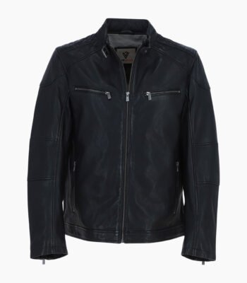Mens Real Leather Biker Jacket Black