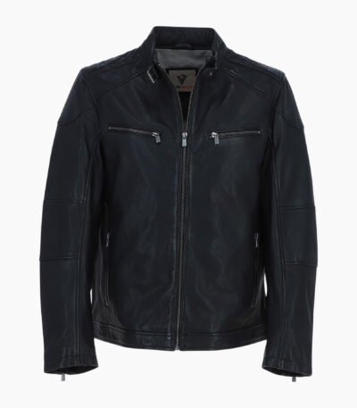 Mens Real Leather Biker Jacket Black