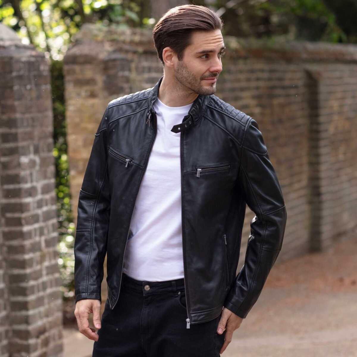 Mens Real Leather Biker Jacket Black