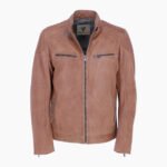 Mens Real Leather Biker Jacket Camel