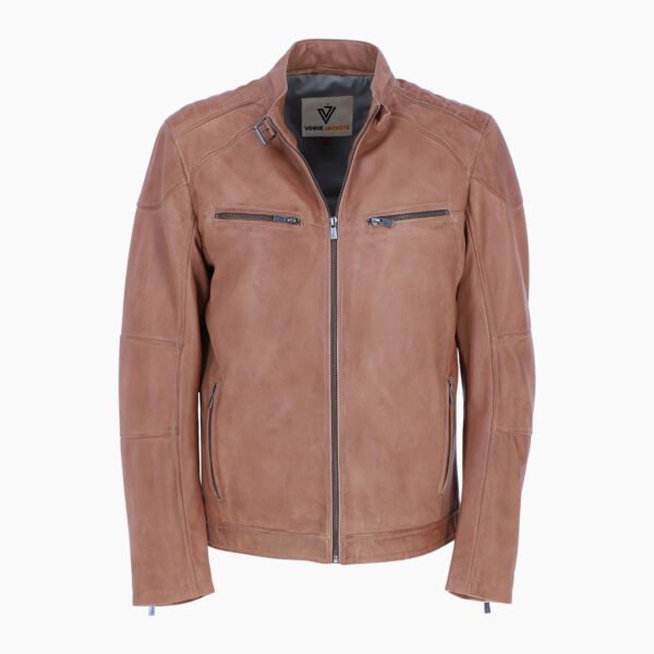 Mens Real Leather Biker Jacket Camel