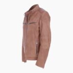 Mens Real Leather Biker Jacket Camel