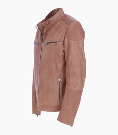 Mens Real Leather Biker Jacket Camel