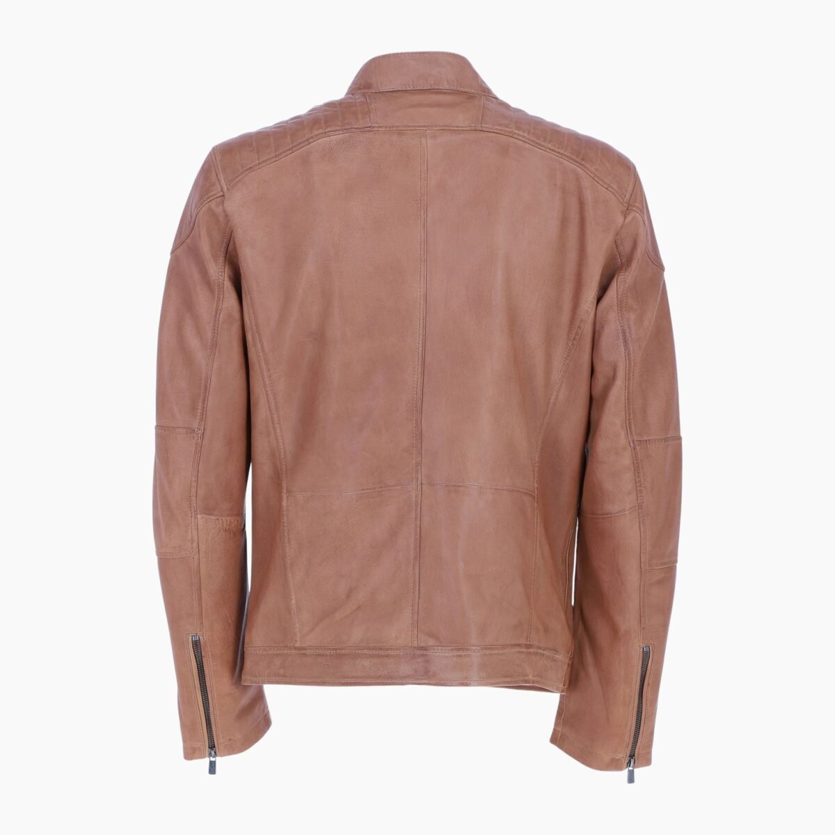 Mens Real Leather Biker Jacket Camel