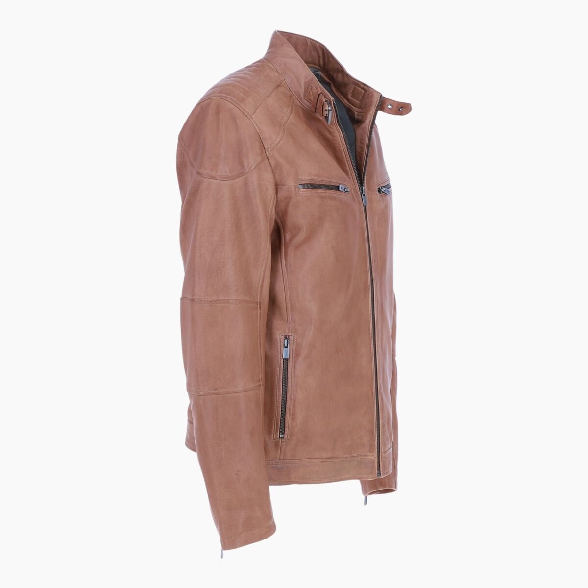 Mens Real Leather Biker Jacket Camel