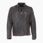 Mens Real Leather Biker Jacket Coffee Brown