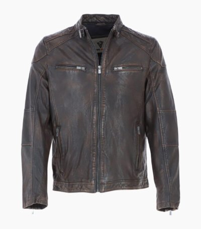 Mens Real Leather Biker Jacket Coffee Brown