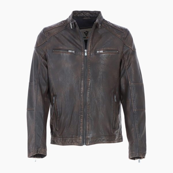 Mens Real Leather Biker Jacket Coffee Brown