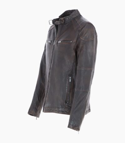 Mens Real Leather Biker Jacket Coffee Brown