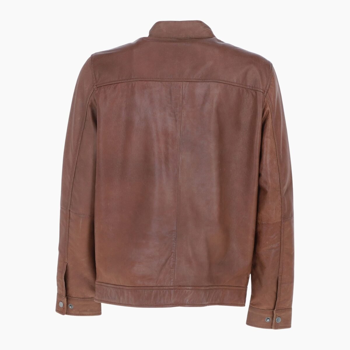 Mens Real Leather Jacket with Mandarin Collar and Zip Brown