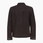 Mens Real Leather Jacket with Mandarin Collar and Zip Dark Brown