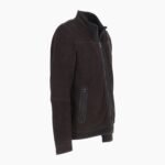 Mens Real Leather Jacket with Mandarin Collar and Zip Dark Brown