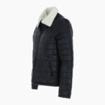 Men's Real Leather Puffer Jacket in Regular Fit with Faux Fur Collar Black