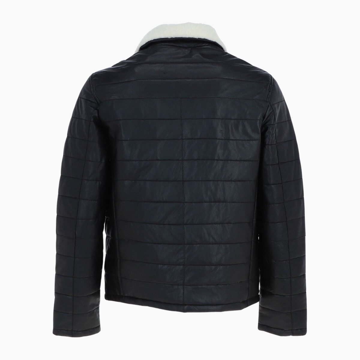 Men's Real Leather Puffer Jacket in Regular Fit with Faux Fur Collar Black