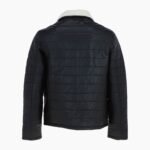 Men's Real Leather Puffer Jacket in Regular Fit with Faux Fur Collar Black